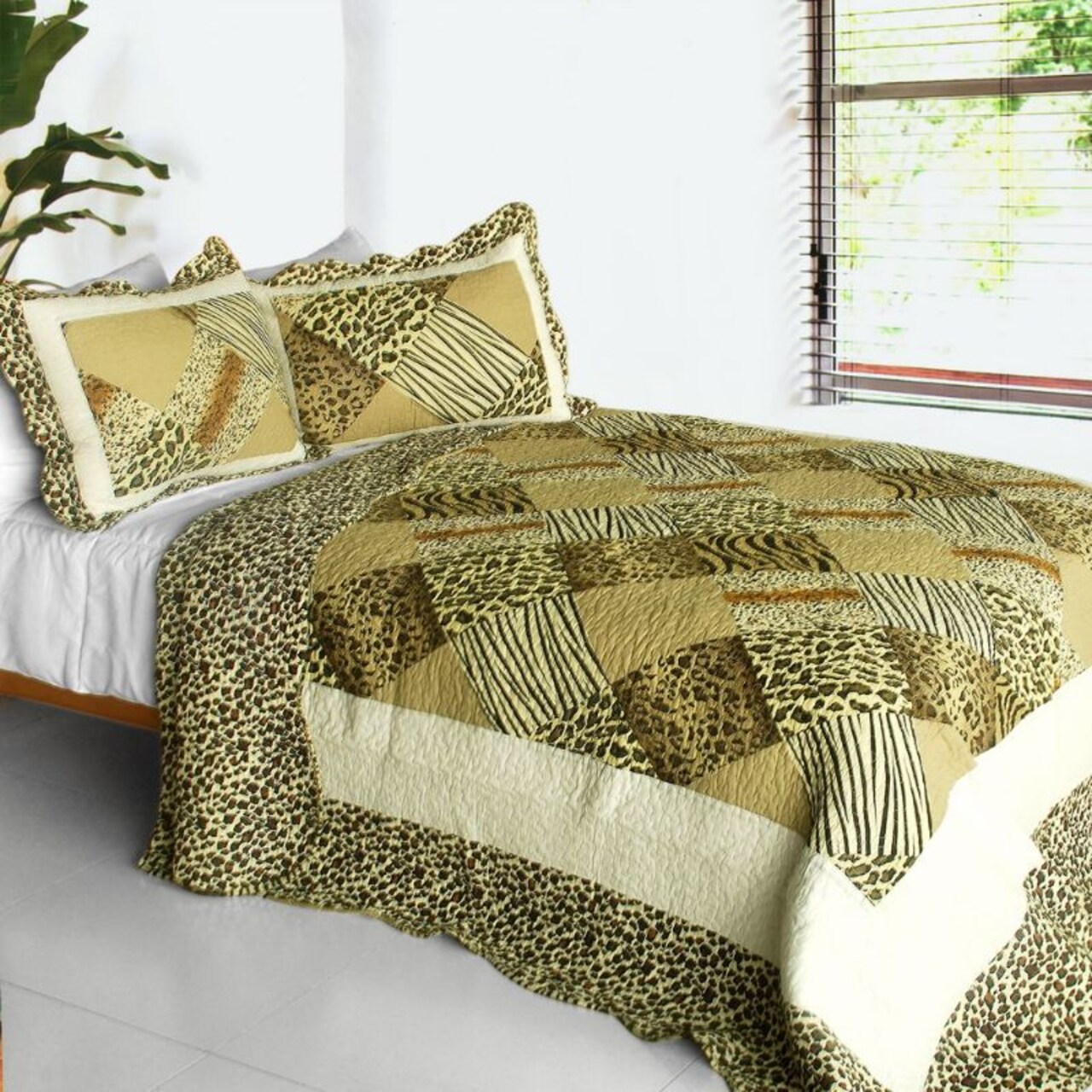 3-Piece Cotton Patchwork Quilt Bedding Set Reversible Vermicelli Quilting